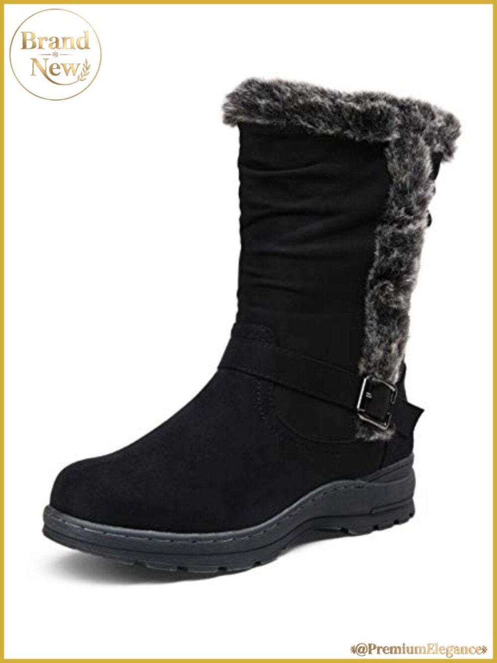 Fur Lined Mid Calf Winter Boots Side Zipper Faux Fur Trim